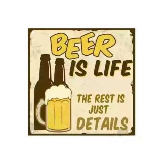   Vintage Dekor Fémtábla, 'Beer is life' felirat, retro hangulatú kialakítás, 30x30cm