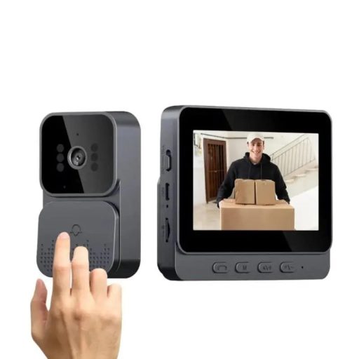Vezeték nélküli videós kapucsengő, 6 hangerő fokozat, 4.3″ IPS HD kijelző, éjjellátó funkció, IP65 vízvédettség, fekete