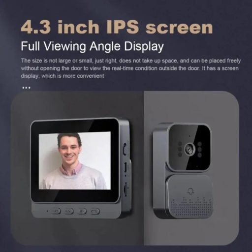 Vezeték nélküli videós kapucsengő, 6 hangerő fokozat, 4.3″ IPS HD kijelző, éjjellátó funkció, IP65 vízvédettség, fekete