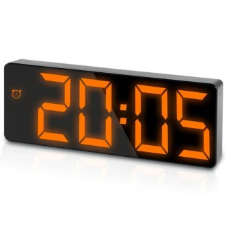   Nagy kijelzős narancssárga LED fényű ébresztőóra (hálózatról és elemmel is működtethető)