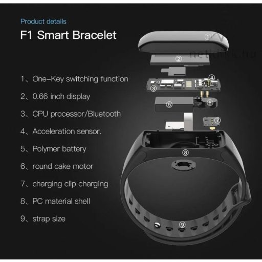 Bluetooth aktivitásmérő színes kijelzővel - fekete, vízálló F1C