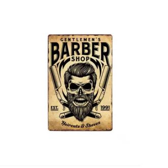   Vintage Dekor Fémtábla, 'Gentleman's Barbershop' felirat, retro hangulatú kialakítás, 20x30cm