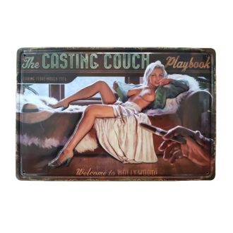   Vintage Dekor Fémtábla, dombornyomott, 'CASTING COUCH' felirat, retro hangulatú kialakítás, 30x20cm