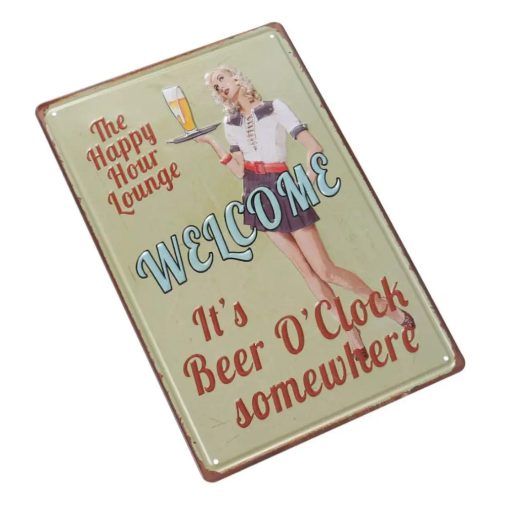 Vintage Dekor Fémtábla, dombornyomott 'WELCOME' felirat, retro hangulatú kialakítás, 20x30cm