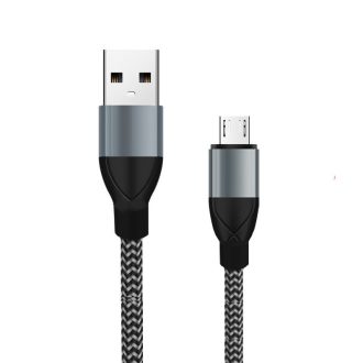   Töltő- és Adatátviteli Kábel, MicroUSB/USB csatlakozó, textil bevonat, 1.5 méter, fekete/szürke