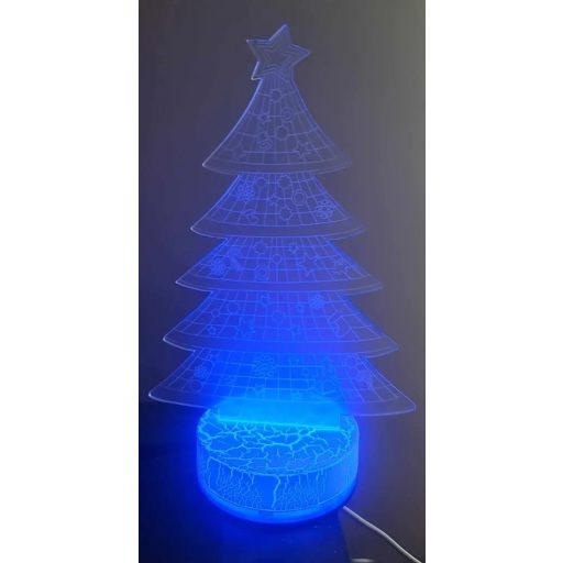 3D LED Karácsonyi Ablakdísz, Karácsonyfa formájú színes ünnepi fény, USB-s talppal, 20cm magas