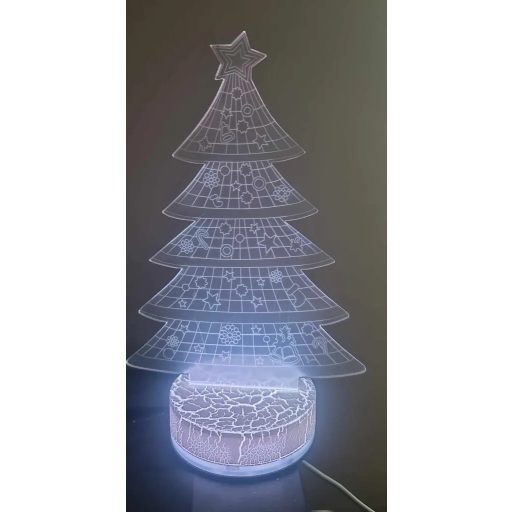 3D LED Karácsonyi Ablakdísz, Karácsonyfa formájú színes ünnepi fény, USB-s talppal, 20cm magas