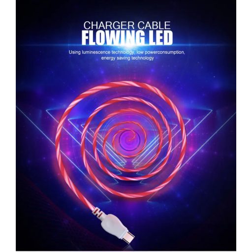 Prémium Adat- és Töltőkábel, MicroUSB/USB csatlakozó, villogó fény, 2A gyorstöltés, 1 méter, pink