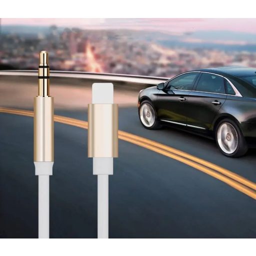 AUX átalakító kábel Lightning-ról 3,5mm jack-re, 1 méter, ezüst-fehér