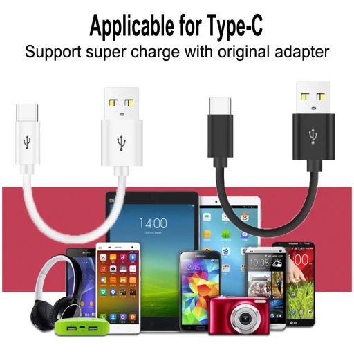 Prémium Adat- és Töltőkábel, 20 cm, USB-C/USB típusú, 2.4A gyorstöltés, fehér