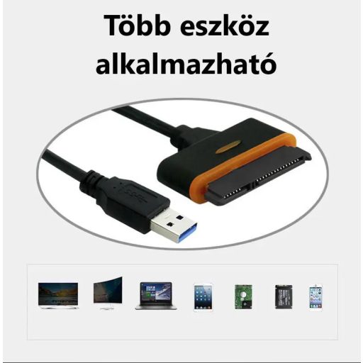 SATA-USB 3.0 adapter kábel, 2.5/3.5" SSD vagy HDD meghajtókhoz, Plug and Play, fekete