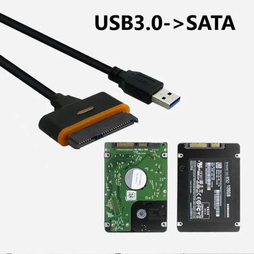 SATA-USB 3.0 adapter kábel, 2.5/3.5" SSD vagy HDD meghajtókhoz, Plug and Play, fekete