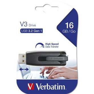   Pendrive, 16GB, USB 3.2, 60/12 MB/s, VERBATIM "V3", fekete-szürke