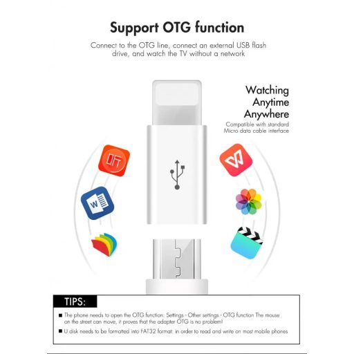 OTG átalakitó adapter (MicroUSB -> Lightning), fekete